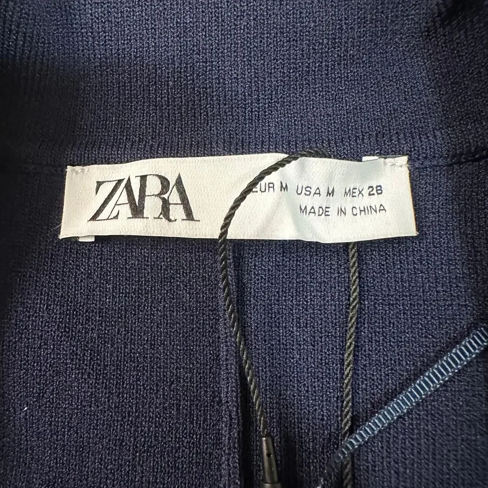 ZARA Women's Flower Button Knit Cardigan Blazer Size M In Navy - Picture 5 of 10